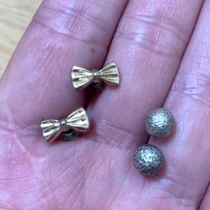 Dainty Bow & Ball Stud Earring Bundle Gold Silver Girly Feminine Ladylike